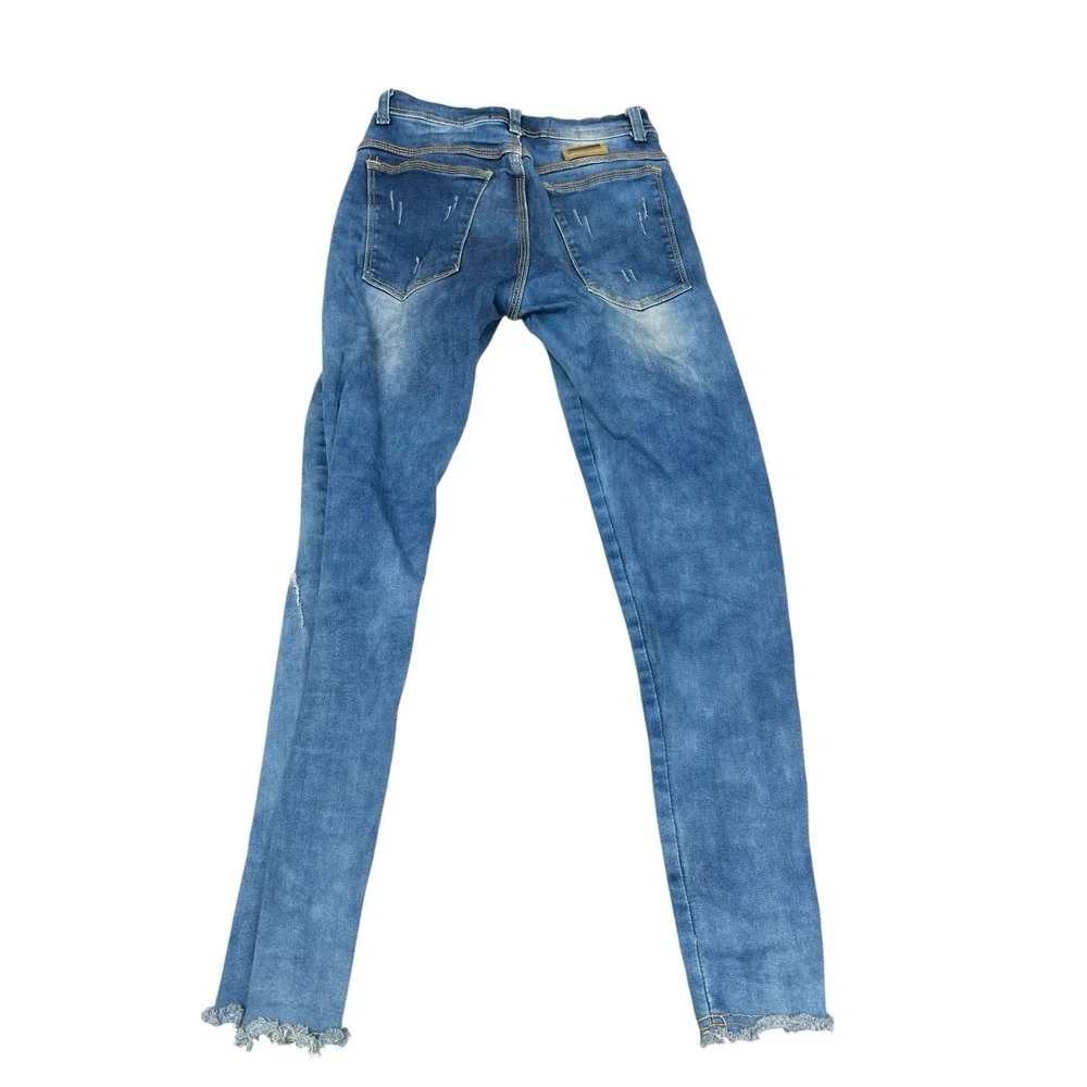 Skateboard Distressed Skinny Jeans Men's Blue‎ Ripped Frayed Hem Stretch Size 28